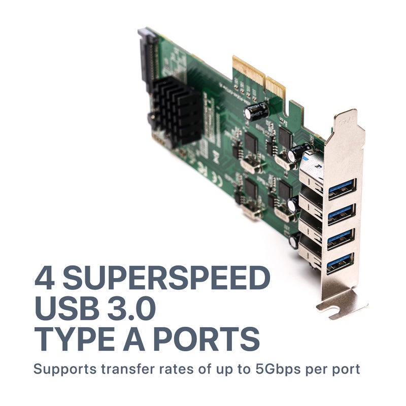 SIIG 4 Port USB 3.0 PCIe Card with 4 Dedicated 5Gbps Channels (USB 3.2 Gen 1) - Quad Core 20Gbps - UASP - SATA Power (JU-P40811-S1 - Image 3